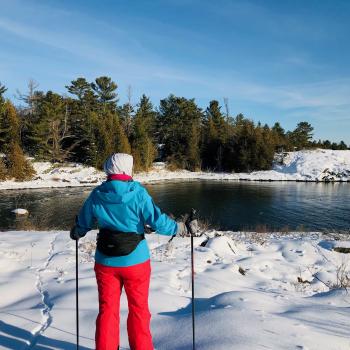 Person cross country skiing