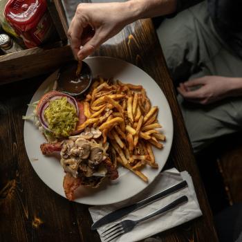 a plate of food from above