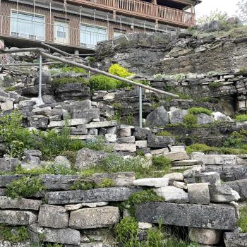 Front of hotel and rock garden