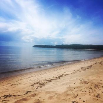 Sandy beach front looking out at Lake Superior