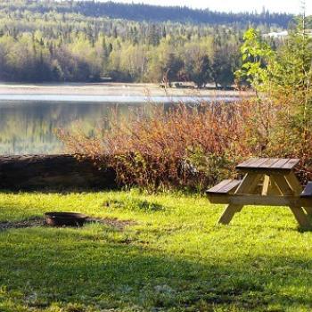 Campsite located next to lake