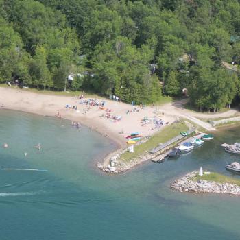 Arial of beach and marina