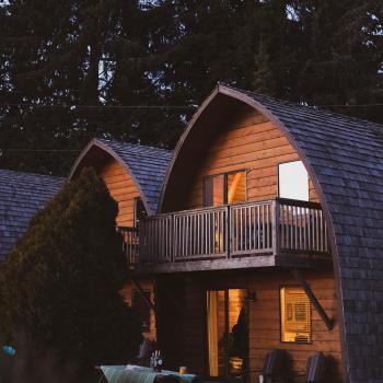 cabins at sunset