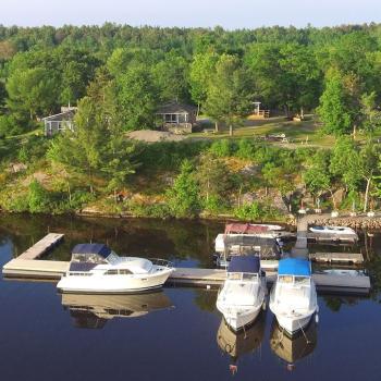 Arial view of cottages and marina