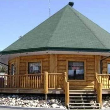 exterior of octaganal shaped wooden building