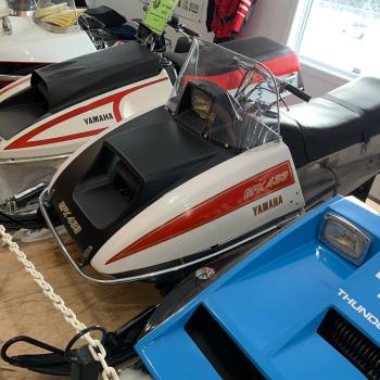 Old snowmobiles at museum