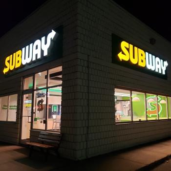 Exterior of building at night