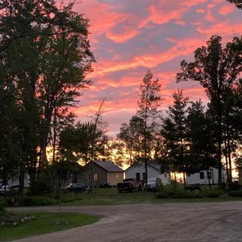 Cabins at sunset