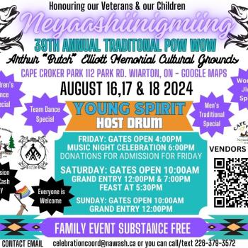 Neyaashiinigmiing Annual Traditional Pow Wow poster 2024