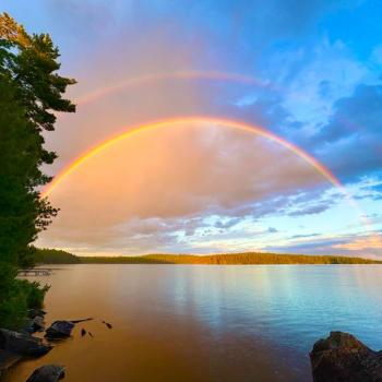 rainbow over lake