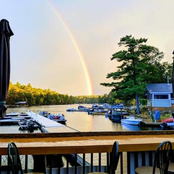 view of the boat-in patio docks at riverhouse restaurant coldwater ontario