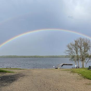 Rainbow over lake
