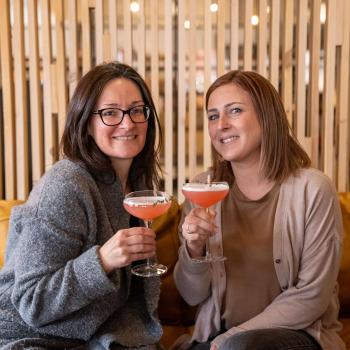 Happy sippers at Woodside Bar in Goods and Co Thunder Bay Ontario Canada