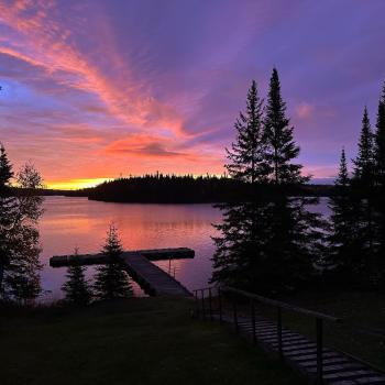 Looking out over the lake at sunset